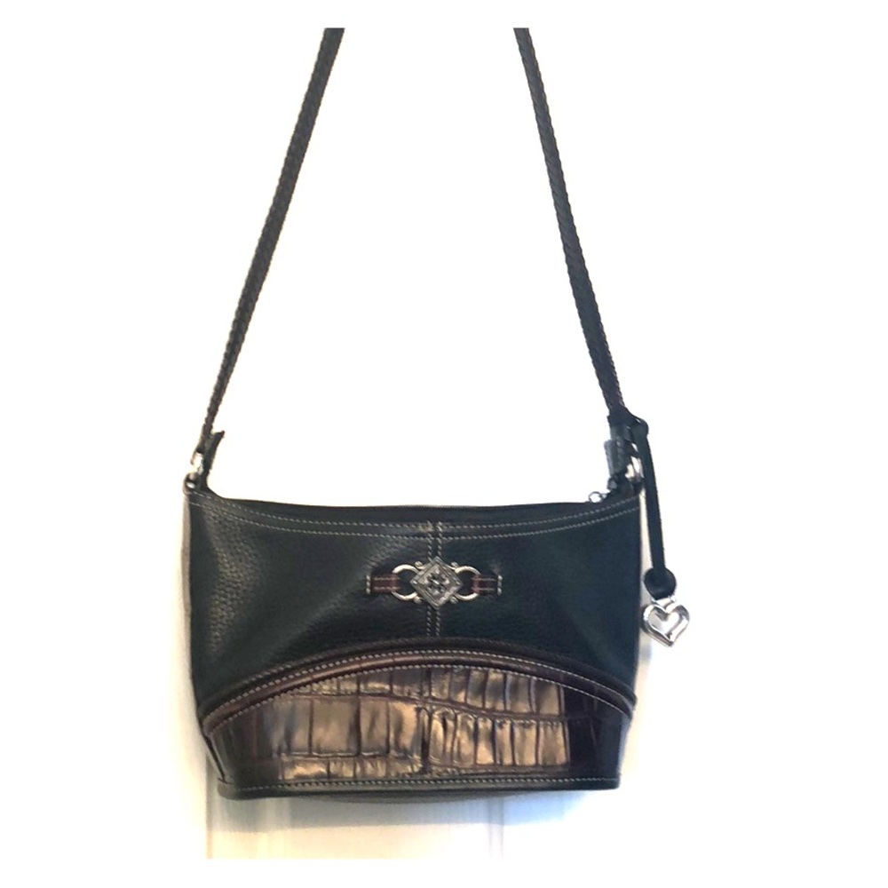 Brighton black leather shoulder strap bag